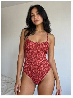 New LA PERLA Womens Floral Print One-Piece Swimsuit – Red Size 8